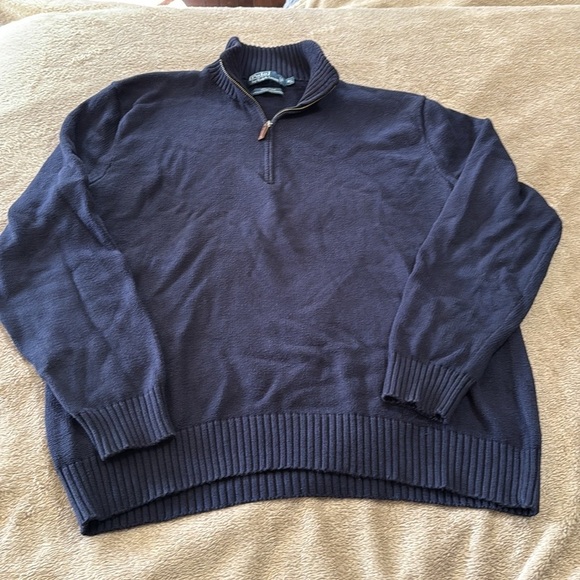 Ralph Lauren Men’s 100% Cotton Navy 3/4 quarter Zip-Up Sweater - Picture 2 of 10